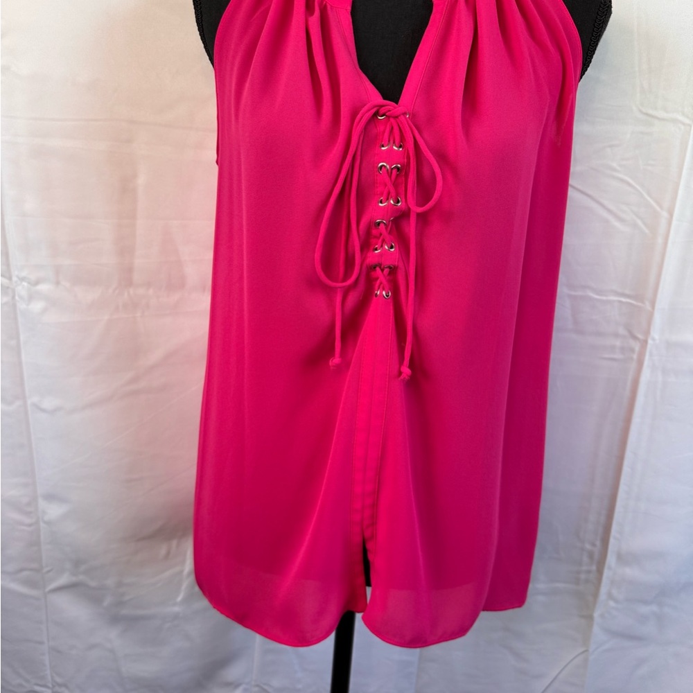 Violet & Claire hot pink Lace-Up Top